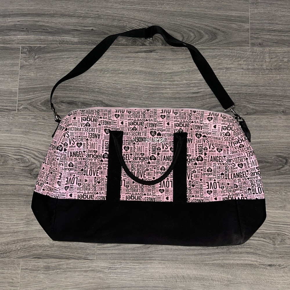 Y2K Victoria's Secret Pink Black Logo Print Weekender Duffel Gym Travel Bag